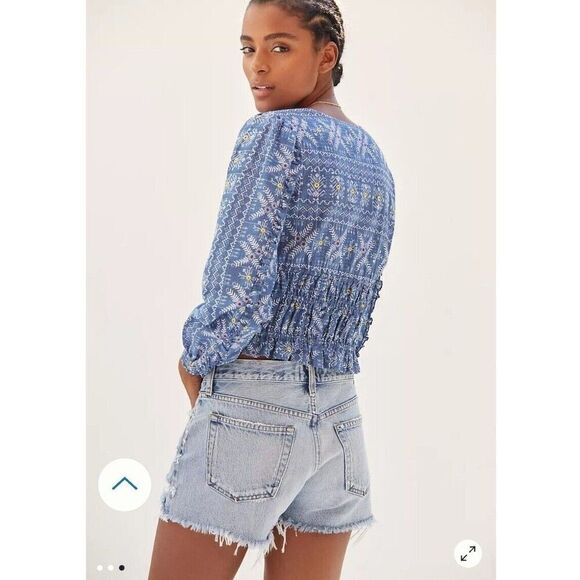 Anthropologie Tops - Anthropologie Forever That Girl Embroidered Smocked Waist Boho Top Small